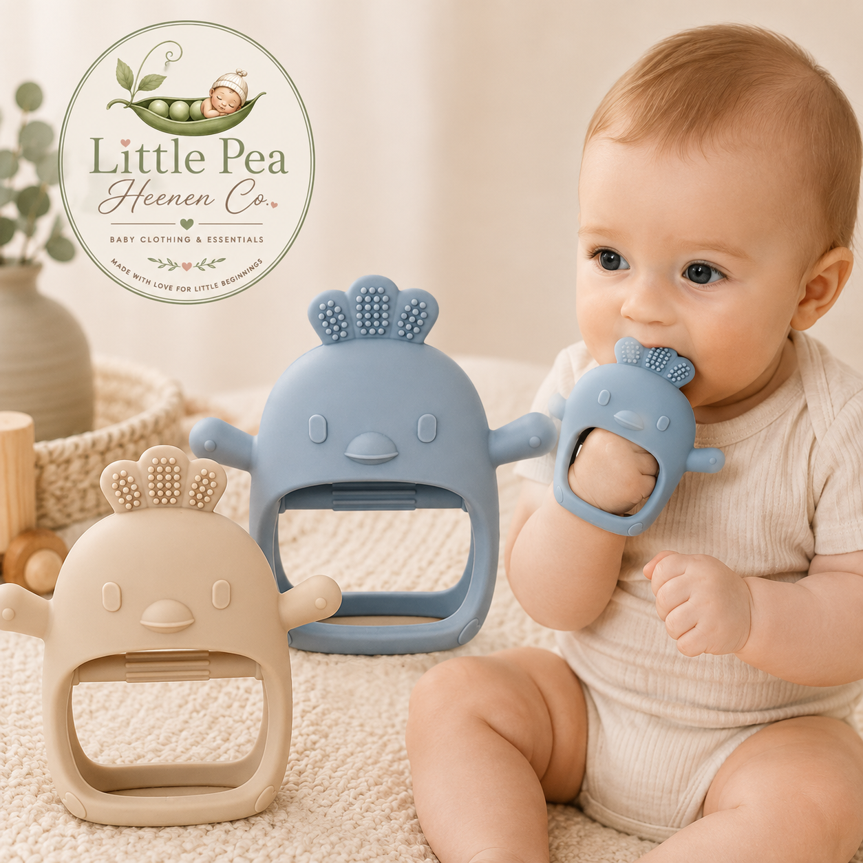 Baby Teething / Chew Toy Set — Blue & Beige