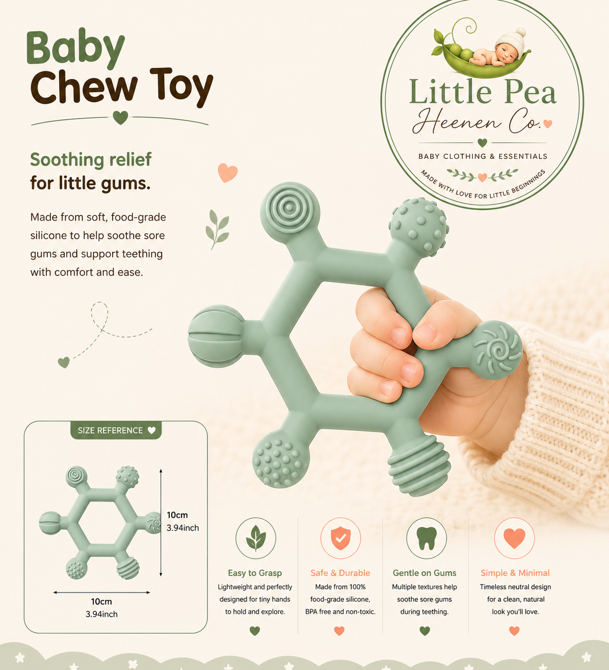 Multi-Texture Baby Chew Toy / Silicone Teether — Sage Green