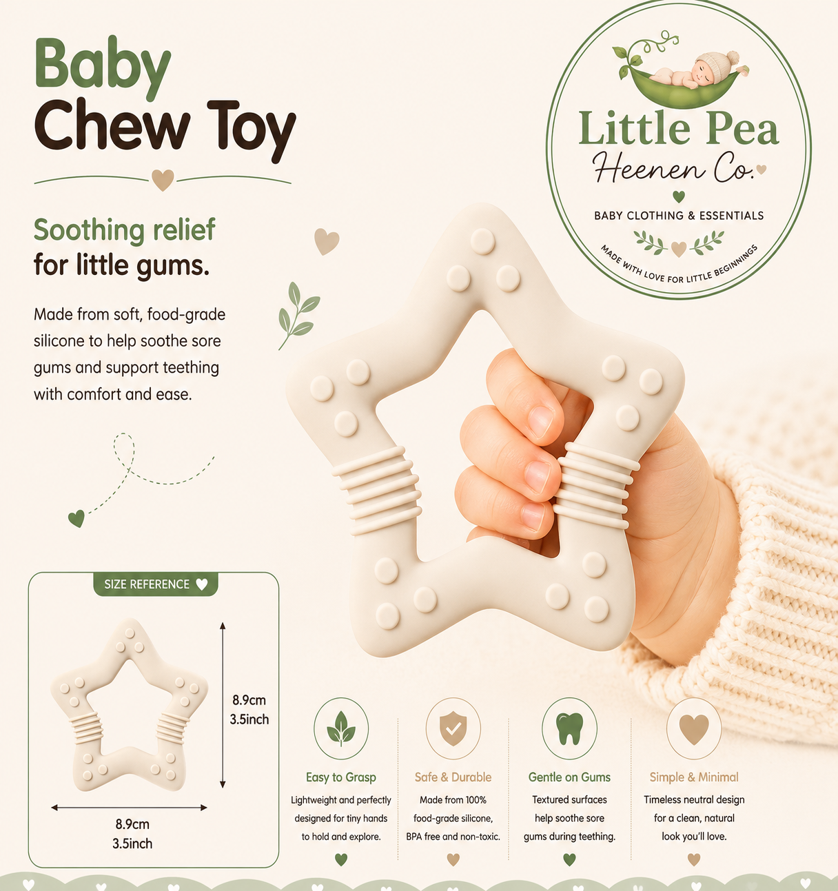 Star Baby Chew Toy / Silicone Teether — Cream