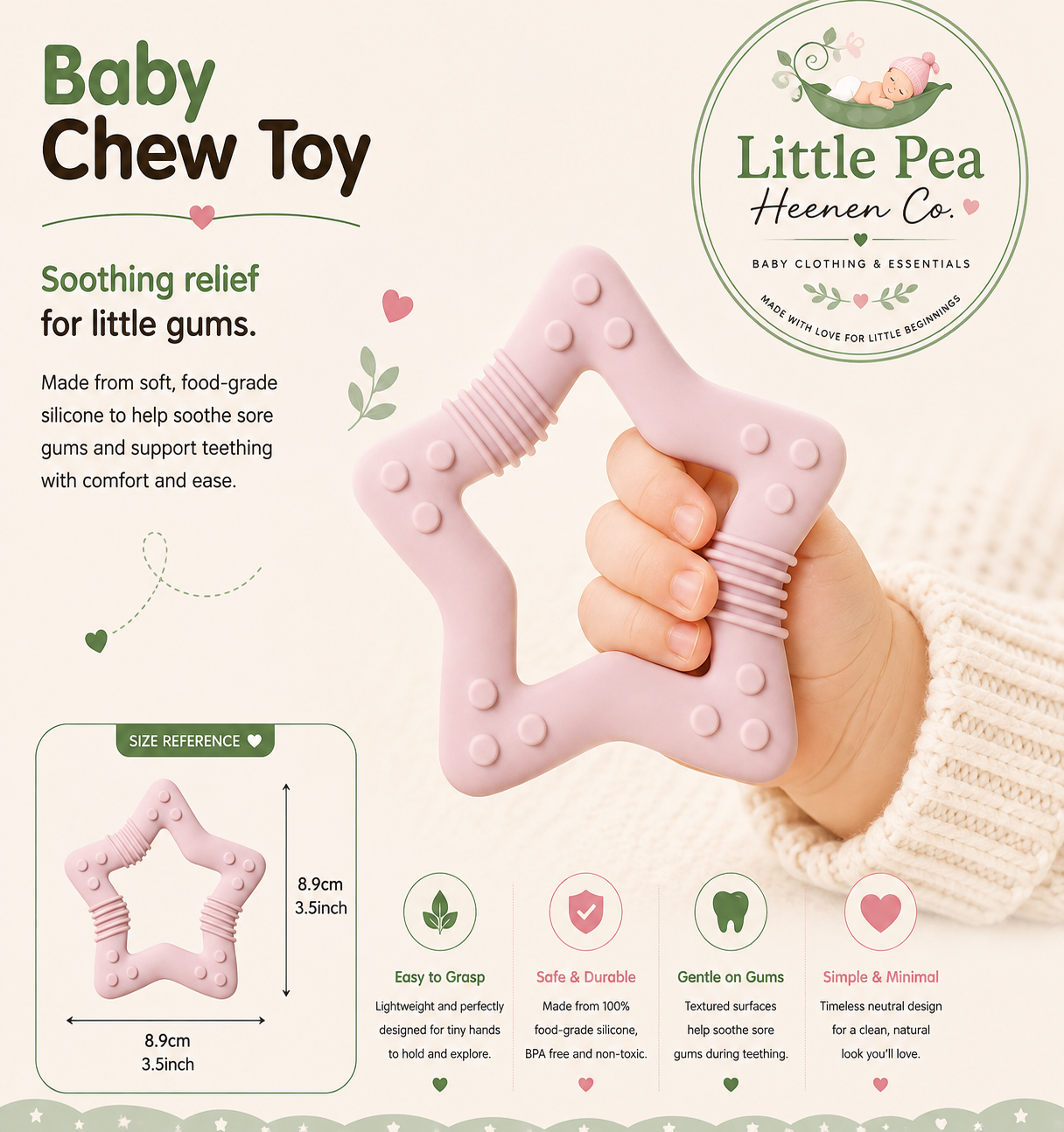 Star Baby Chew Toy / Silicone Teether — Soft Pink